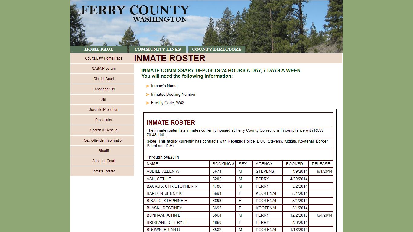 Ferry County Jail Inmate Roster